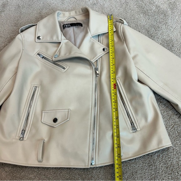 Zara cream ecru faux leather Moto biker jacket coat Sz XL casual Streetwear - Picture 6 of 10